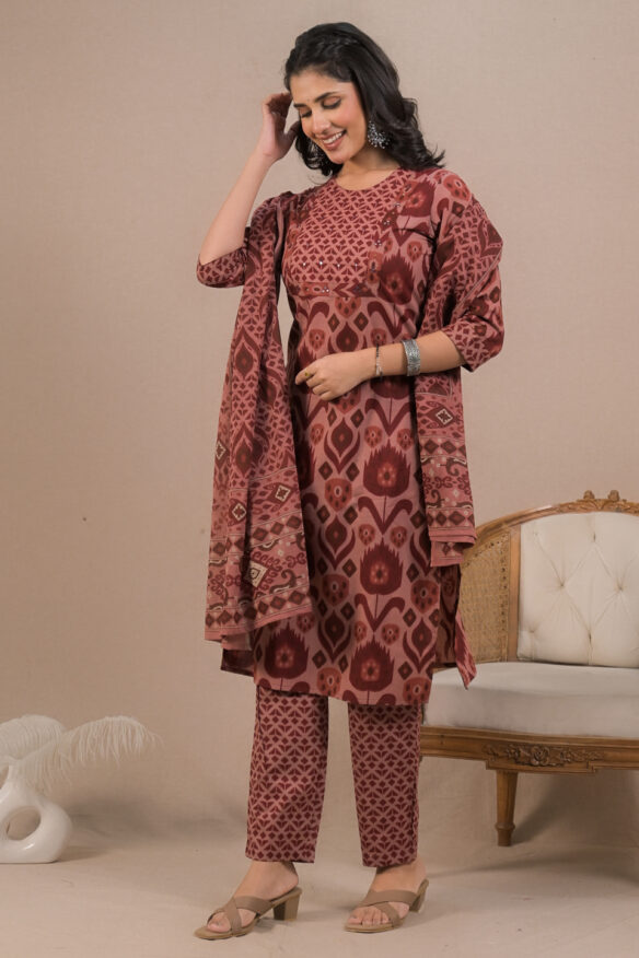 Women Ethnic Motifs Printed Cotton Straight Kurta with Palazzo & Dupatta